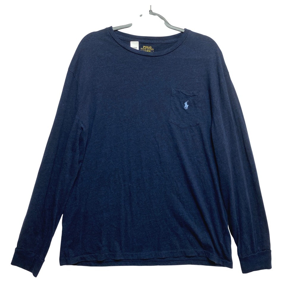 Polo Ralph Lauren T-Shirt Mens L Navy Blue Classic Fit Pocket Long Sleeve Logo